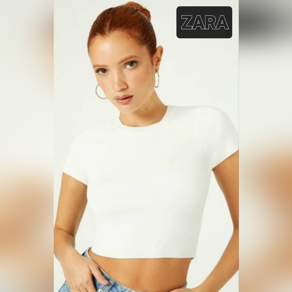 Zara Women's Ribbed White Crop Top S NWT